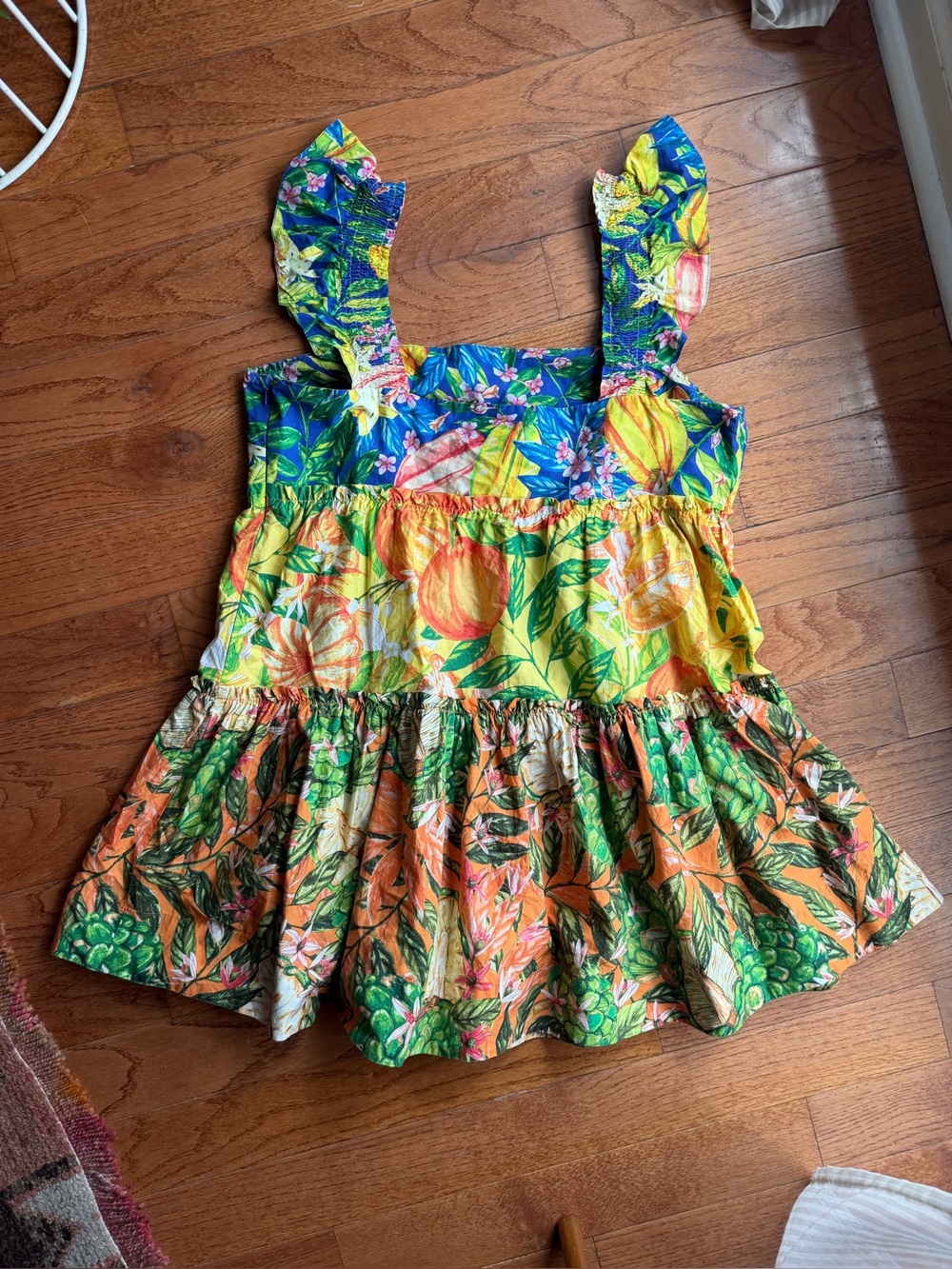 Farm Rio Tropical Fruit Floral Mini Dress XL Sleeveless Tiered - Picture 8 of 10